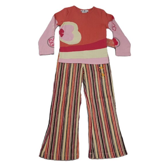 Deux par Deux Girls Outfit 5 Orange Pink Top Velour Stripe Pants Y2K 2000s Retro - Picture 2 of 16